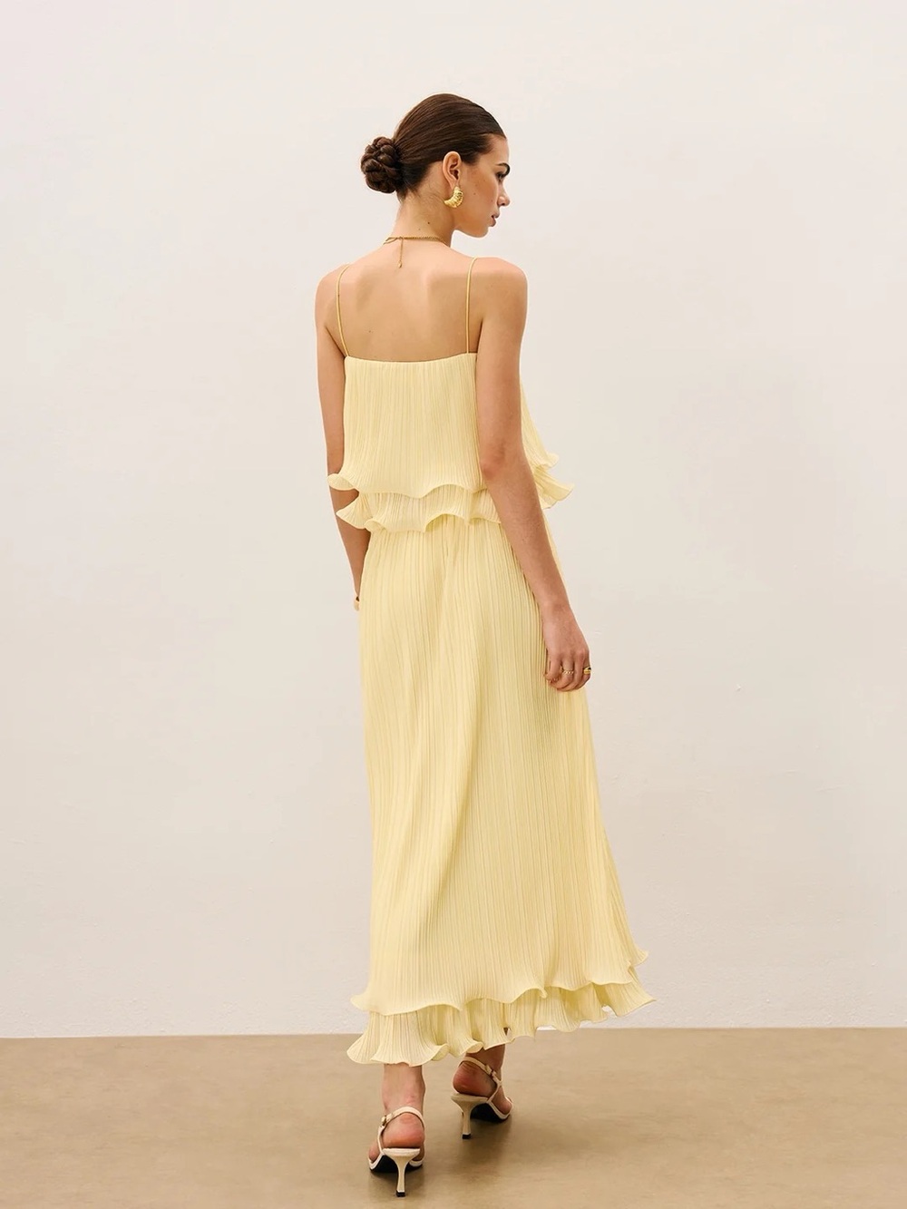 Commense Yellow Pleated Layered Ruffle Skirt Set - Picture 3 of 5
